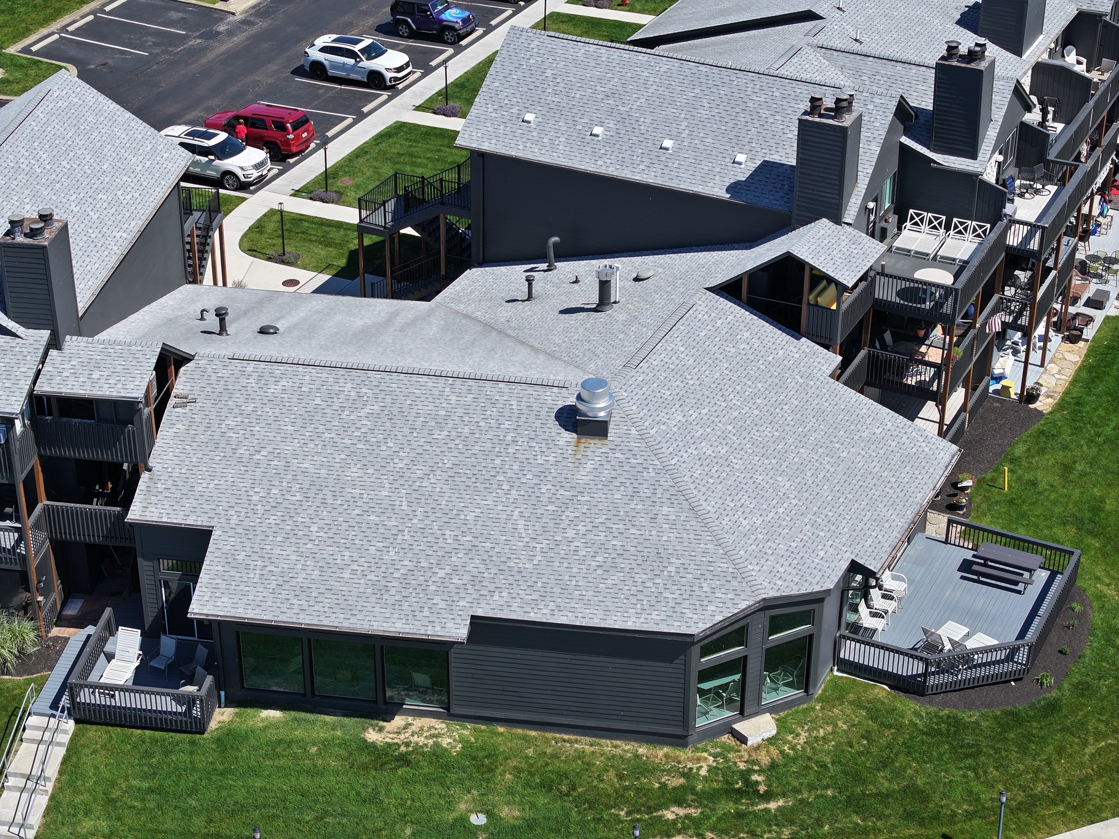 Main shingle roof field at 102 Clarendon Drive from above